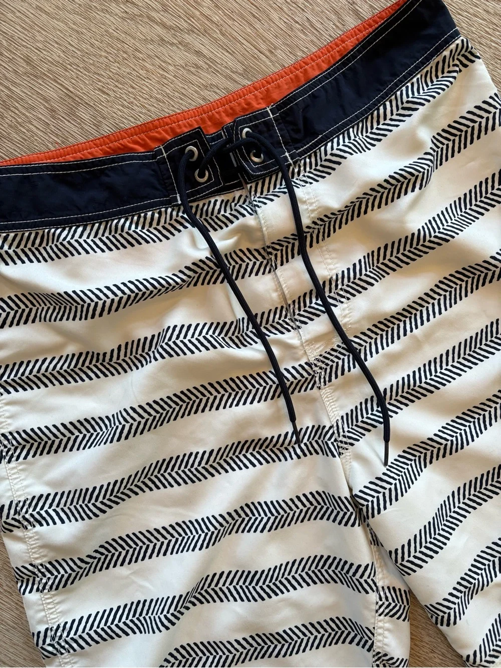 Nautica Navy Chevron Stripe Board Shorts Swim Trunks Orange Trim